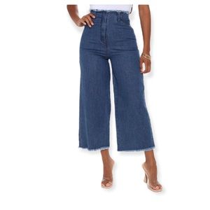 Fashion Nova High Rise Frayed Hem Cropped Jeans S Y2K Wide Leg Dark Wash Jeans